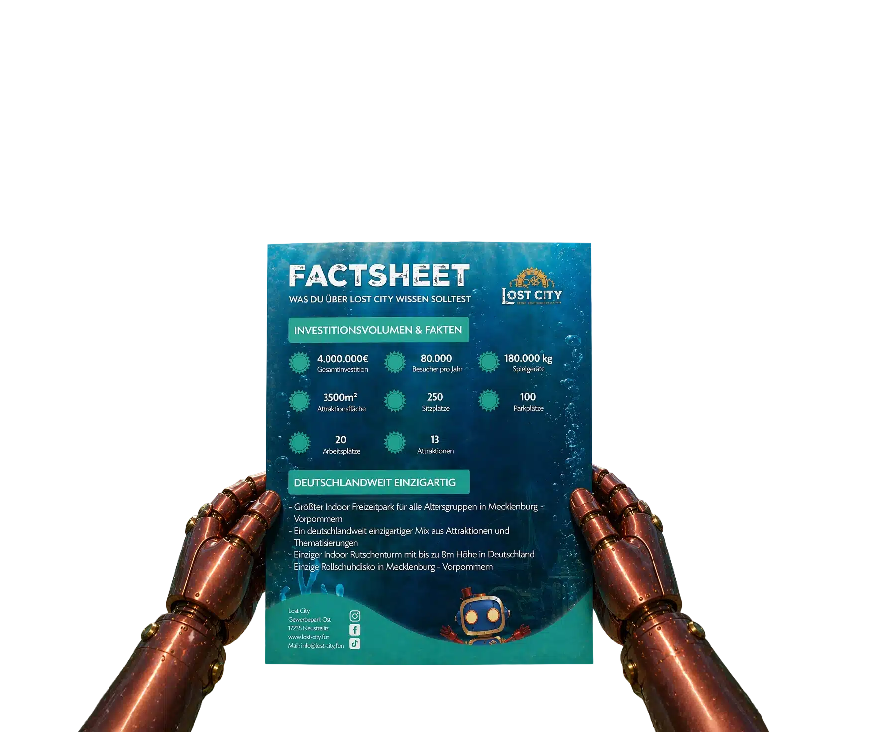 Lost City Factsheet Vorderseite – Informationen zum Indoor Freizeitpark