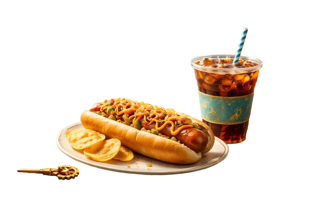 Hotdog und Speisen Lost City Gastronomie