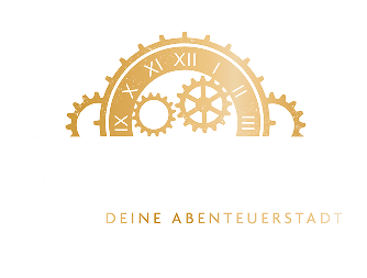 Lost City Logo primär in Weiß und Gold – Indoor Freizeitpark Neustrelitz